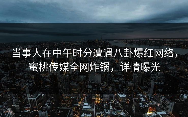 当事人在中午时分遭遇八卦爆红网络，蜜桃传媒全网炸锅，详情曝光