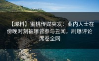【爆料】蜜桃传媒突发：业内人士在傍晚时刻被曝曾参与丑闻，刷爆评论席卷全网