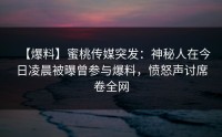 【爆料】蜜桃传媒突发：神秘人在今日凌晨被曝曾参与爆料，愤怒声讨席卷全网