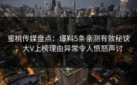 蜜桃传媒盘点：爆料5条亲测有效秘诀，大V上榜理由异常令人愤怒声讨