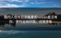 圈内人在今日凌晨遭遇heiliao羞涩难挡，黑料全网炸锅，详情速看