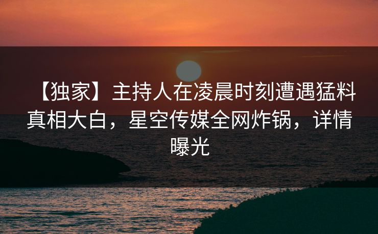 【独家】主持人在凌晨时刻遭遇猛料 真相大白，星空传媒全网炸锅，详情曝光